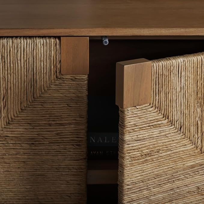 SAFAVIEH Couture Collection Roseanne Natural Banana Stem 4-Door Sideboard Buffet Storage Table, Ideal for Dining Room, Living Room, Entryway, Bedroom, Home Office