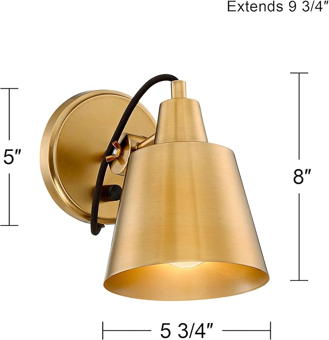Possini Euro Design Capetown Modern Wall Light Sconces Set of 2 Warm Brass Hardwired 5 3/4" Fixture Swivel Head Up Down for Bedroom Bathroom Vanity Reading Living Room Hallway Dining House Home