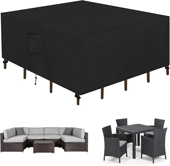 Easy-Going Square Patio Furniture Cover Waterproof Outdoor Dining Table and Chair Cover Anti-UV Outside Sectional Sofa Set Covers (84" L x 84" W x 28" H, Black)