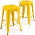 Vogue Furniture Direct 24" High Bar Stools Backless Yellow Metal Barstools Indoor-Outdoor Counter Height Stools with Square Seat, Set of 2 - VF1571019