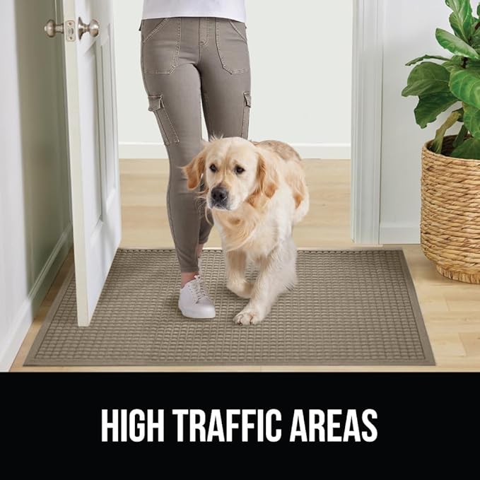 GORILLA GRIP Front Door Mat, 47x35, Indoor Outdoor Ultra Absorbent HydroAbsorb Doormat, Absorbs Up to 6 Cups of Water, Stain and Fade Resistant, Rubber Backing Doormats, Captures Dirt, Beige