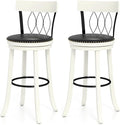 COSTWAY Bar Stools Set of 2, 30” Seat Height Swivel Barstools with Ergonomic Backrest, Soft Cushion & Footrest, Rubber Wood Bar Height Bar Chairs Upholstered Dining Chairs for Kitchen Island
