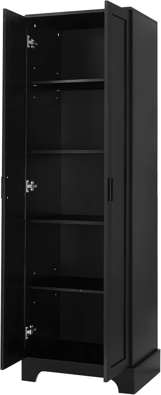Tall Freestanding Storage Cabinet, Multi-Purpose Floor Organizer with 2 Doors & 5 Adjustable Shelves for Bathroom, Office, Living Room, Black