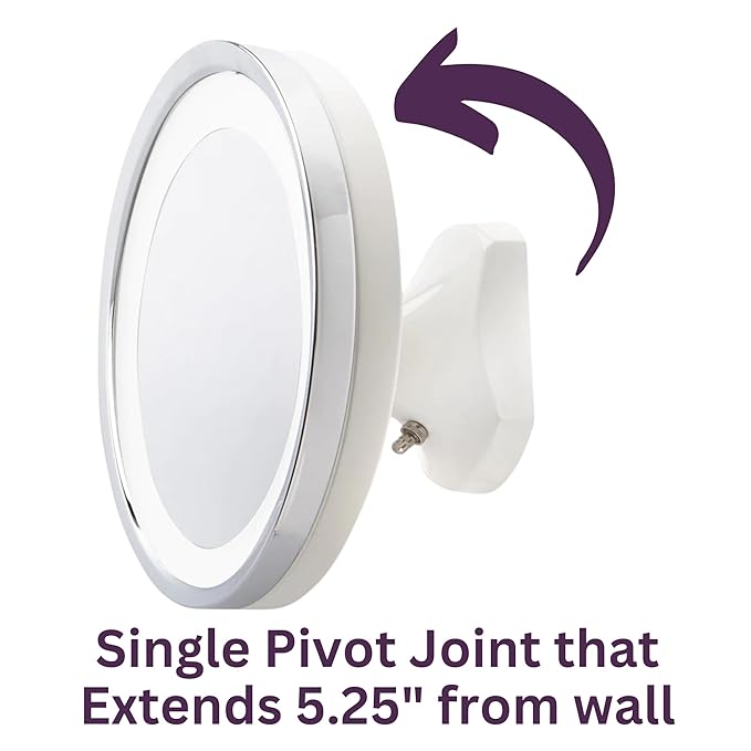 JERDON Wall Mounted White/Chrome Finish Makeup Mirror with LED Light – 5X Magnification – 9.75” Diameter –5.25” Pivot Extension – Direct Wire Only - Model HL95WL