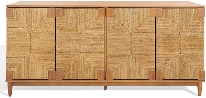 SAFAVIEH Couture Collection Roseanne Natural Banana Stem 4-Door Sideboard Buffet Storage Table, Ideal for Dining Room, Living Room, Entryway, Bedroom, Home Office
