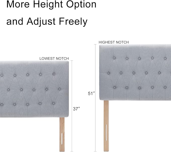 Kingfun Upholstered Tufted Twin Bed Headboard in Modern Button Design, Adjustable Solid Wood Head Board, Premium Linen Fabric Padded Headboards in Bedroom, Grey