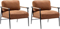 HEAH-YO Modern Accent Chairs Set of 2, PU Faux Leather Living Room Chairs with Backrests, Comfy Reading Side Chairs with Metal Legs for Bedroom, Brown