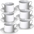 Klikel Tea Cups And Saucers Set - 6 Piece White Coffee Mug Set - 6 Inch Plates And 8.5oz Mugs - Cappuccino Cup And Saucer Set For Latte Cafe Mocha Espresso Bar