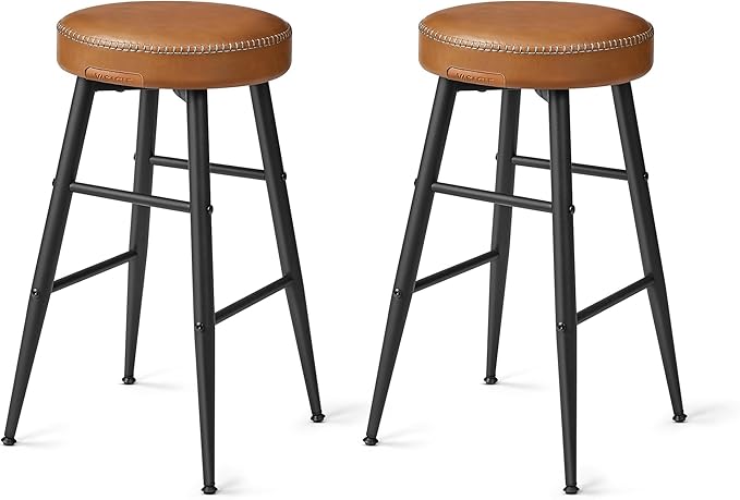 VASAGLE EKHO Collection - Bar Stools Set of 2, Counter Height Bar Stools, Kitchen Counter Stools, Mid-Century Modern Backless Counter Stools, 24.8-Inch Tall, Kitchen Island Home Bar, Caramel Brown