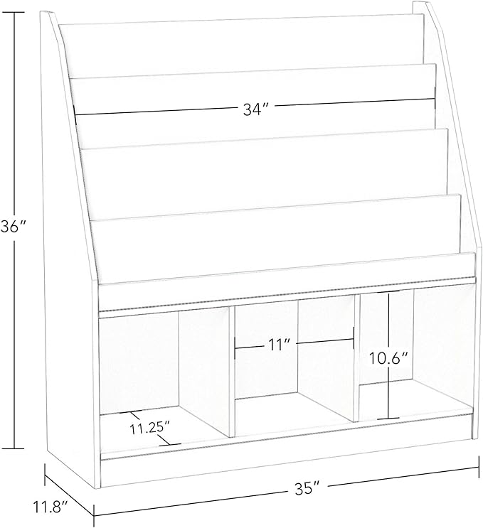 RiverRidge Kids Bookrack with Three Cubbies and 2 Aqua Bins