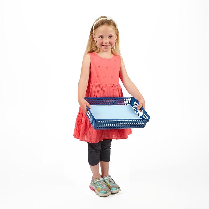 Really Good Stuff Paper Basket, 14" x 10" x 3-1/4" - 6 Pack, Navy, Plastic Mesh Paper Basket for Classroom, Home and Office, Fits A4 Paper, Documents, Files, Magazines