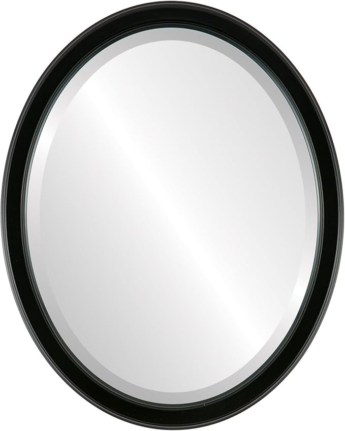 OVALCREST Oval Beveled Wall Mirror for Home Decor - Toronto Style - Gloss Black - 26" x 22"