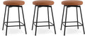 Swivel Bar Stools Set of 3, 24" Counter Height Bar Stool, Backless Barstools with Faux Leather Upholstered Seat&Sturdy Wood Legs for Kitchen Island, Brown