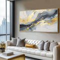 SDYA Wall Art for Living Room Abstract Wall Art Blue and White Pictures Canvas Wall Art 48x24 Inch Gold Wall Decor Line Artwork Home Office Decor