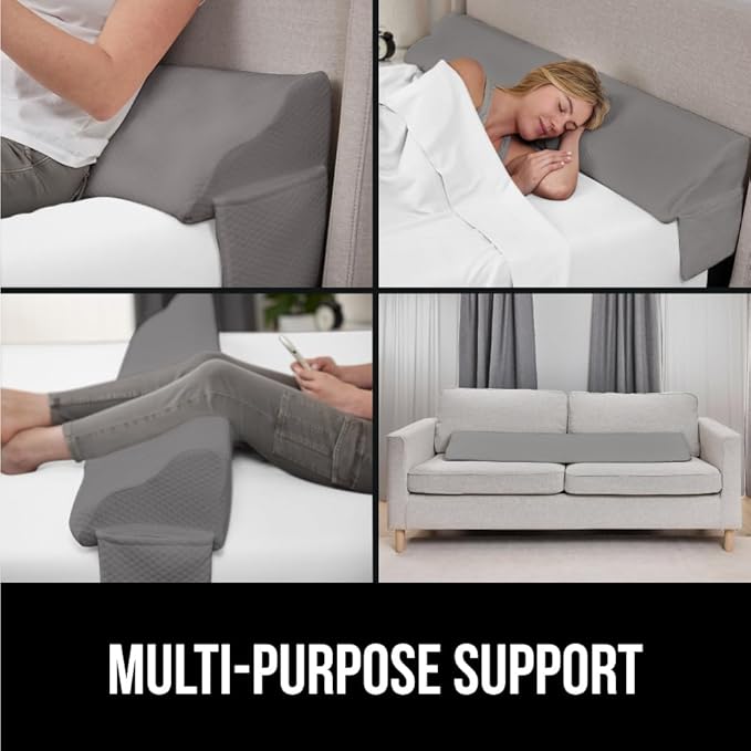 GORILLA GRIP Patent Pending Queen Bed Wedge Pillow Headboard Gap Filler, US Designed, Comfortable Supportive High Density Foam Pillows, Stay in Place Gripping Dots, Wedges Between Mattress, Soft Gray