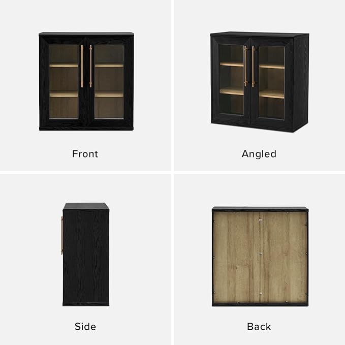 mopio Blake Storage Cabinet, Small Modular Accent Display Sideboard Buffet Cabinet with Storage, Media Console Credenza, for Kitchen, Coffee Bar, Pantry, Living Room (Black Oak Acrylic, Set of 2)