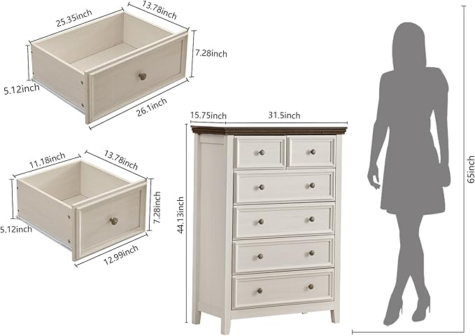 Tall Dresser for Bedroom 6 Drawers Dresser,6 Chest of Drawers Storage Cabinet for Living Room,Filing Cabinet for Home Office