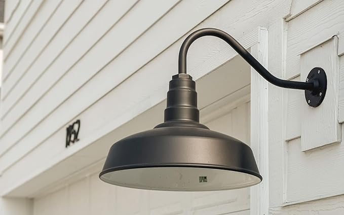 Steel Lighting Co. Gardena Barn Light | Outdoor Wall Mounted | 16" Dome | 11" Straight Arm | Farmhouse Light Made in America | Dark Bronze Exterior/White Interior