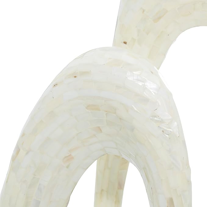 Deco 79 Mother of Pearl Shell Abstract Decorative Sculpture Swirl Home Decor Statue with Black Base, Accent Figurine 12" x 5" x 30", White