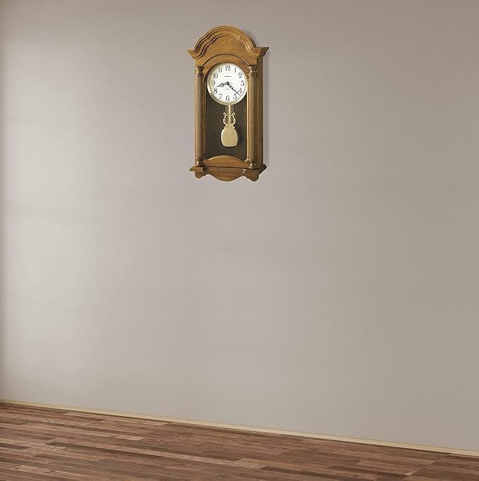 Howard Miller Amanda Wall Clock, Golden Finishing Dual-Chime Movement with Round White Dial, Volume Control Wall Mount Adjustable Levelers Perfect for Home Decor, Living Room & Office