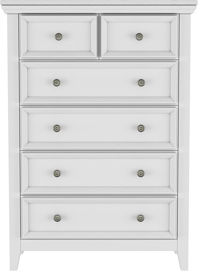 BLANKSPACE White Farmhouse Dresser, 6 Chest Drawer Dresser for Bedroom, Large Capacity Nightstand, Modern Tall Wood Cabinet for Bedroom, Living Room, Closets, Hallway