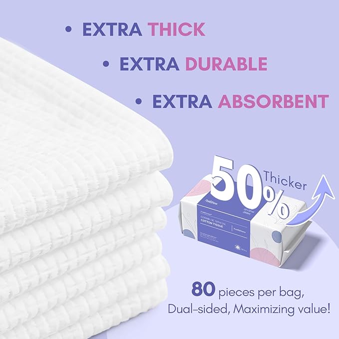 PoeticEHome Disposable Face Towel | Thick & Absorbent | Clean Face Tissue Biodegradable | Cotton Dry Wipes for Facial Cleansing & Makeup Removing