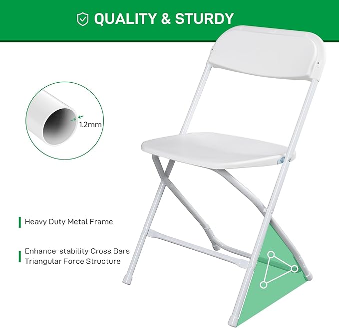 100 Pack White Plastic Folding Chairs, Portable Party Chairs, Stackable Commercial Seats with Steel Frame for Home Office Wedding Party Indoor Outdoor Events Chairs, 350lbs Capacity