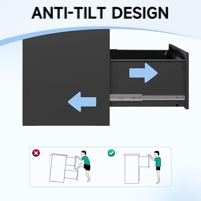 Lateral Filing Cabinet,4 Drawer File Cabinet with Lock,Office Lateral File Cabinets for Legal/Letter A4 Size,Require Assembly, Black