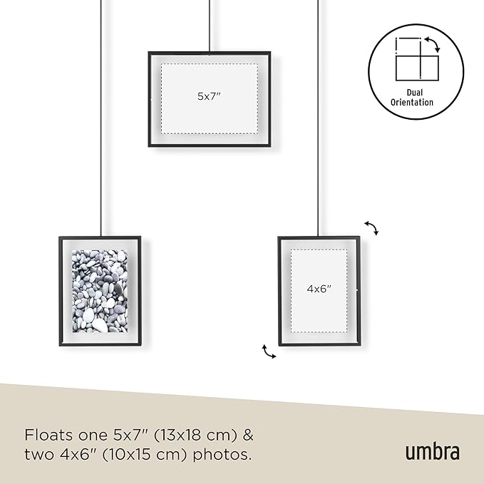 Umbra Exhibit Picture Frame Gallery Set Adjustable Collage Display for 5 Photos, Prints, Artwork & More (Holds Two 4 x 6 inch and Three 5 x 7 inch Images), Black