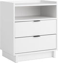 Prepac Simply Modern Nightstand Bedside Table, White Nightstand for Bedroom, End Table with 2 Drawers and Open Shelf 23.75" W x 26.75" H x 16" D