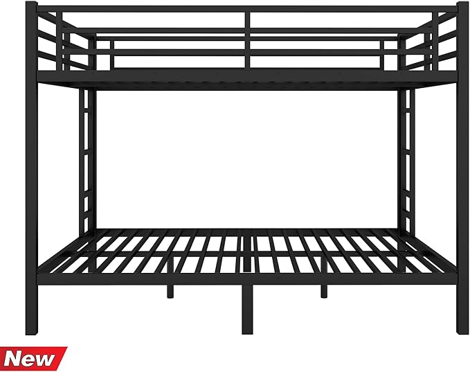 Higher Quality & Stronger Heavy Duty Industrial Style Metal Queen Over Queen Bunk Bed, Thickened More Stable Black Steel Bunkbed (Easier to Assemble)