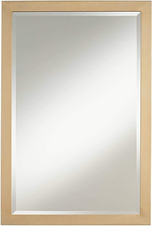 Possini Euro Design Metzeo Rectangular Vanity Decorative Wall Mirror Modern French Brass Gold Metal Frame Beveled Glass Edge 22" Wide for Bathroom Bedroom Living Room Home House Office Entryway