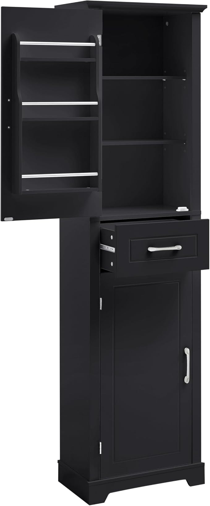 Bathroom Tall Storage Cabinet, Floor Freestanding Storage Cabinet with 2 Doors, One Drawer, Door Shelve Design, and Adjustable Shelf for Bathroom, Office, Multi-Use Organizer, Black