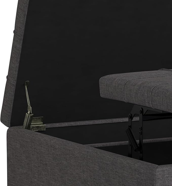 SIMPLIHOME Harrison Large Coffee Table Storage Ottoman - 40 inch Wide Upholstered Linen Look Fabric Square Lift-Top Ottoman in Slate Grey, Transitional Bench for Living Room with Sturdy Base