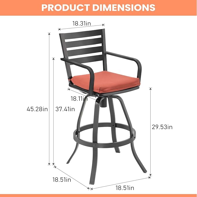 Pellebant 29.5" Outdoor Bar Stools Set of 8, Aluminum Swivel Patio Bar Height Stools with Footrest & Backrest,Rust-Proof Patio Stool Chairs for Deck Lawn Garden(Red)