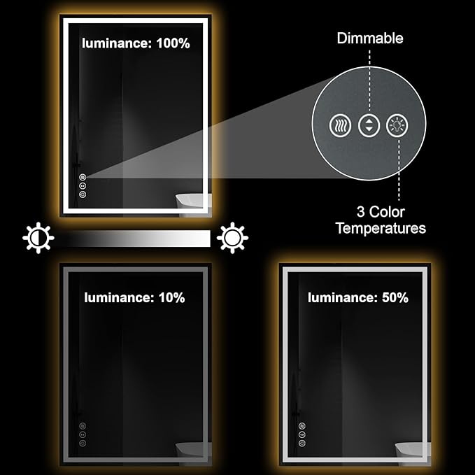 Awoco 48''x36'' LED Bathroom Mirror with Light, Lighted Vanity Mirror with Backlit and Front Light, Dimmable Anti-Fog Memory Function Lighted Mirror with 3 Colors for Bathroom Wall