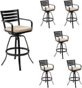 Pellebant Patio Swivel Barstools Set of 6, Aluminum 29.5" Outdoor Bar Height Stool Chairs with Back & Footrest,Rust-Proof Tall Patio Bar Stools for Deck Lawn Garden,Beige