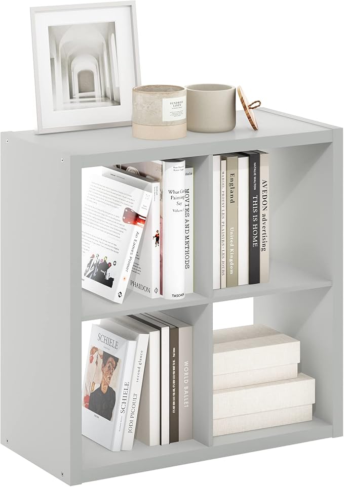 Furinno Cubicle Open Back Decorative Cube Storage Organizer, 4-Cube, Light Grey