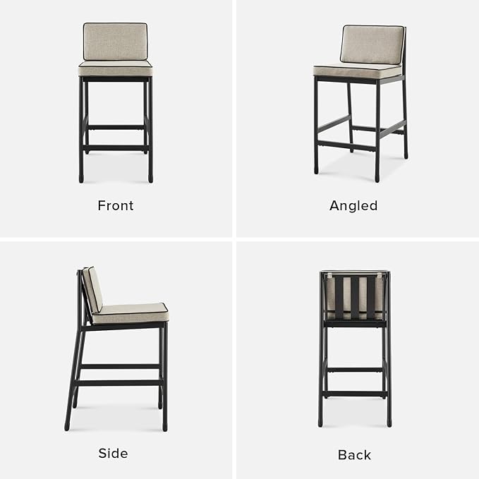mopio Odelia Counter Stool Set of 4, Outdoor Chair with Removable Cushions and Rust Free Metal Frame, Conversation Sets for Front Porch, Balcony, Yard, Bistro (Counter Stool x4, Beige)