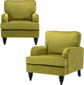 Velvet Upholstered Accent Chairs Set of 2 Modern Single Sofa Chair with Thick Removable Back Cushion and Black Printed Legs Armchair for Living Room/Bedroom/Reading, Olive Green