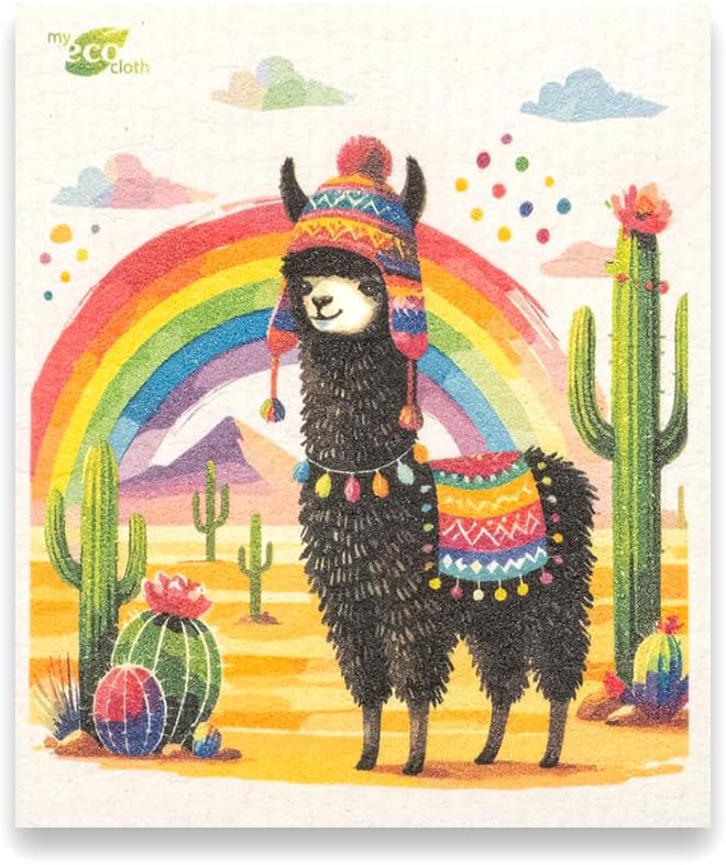 SWEDEdishcloths - Eco Friendly Cellulose Sponge Dish Towels - Mixed Set of 6 (One of Each Design) Llama Swedish Dish Cloths