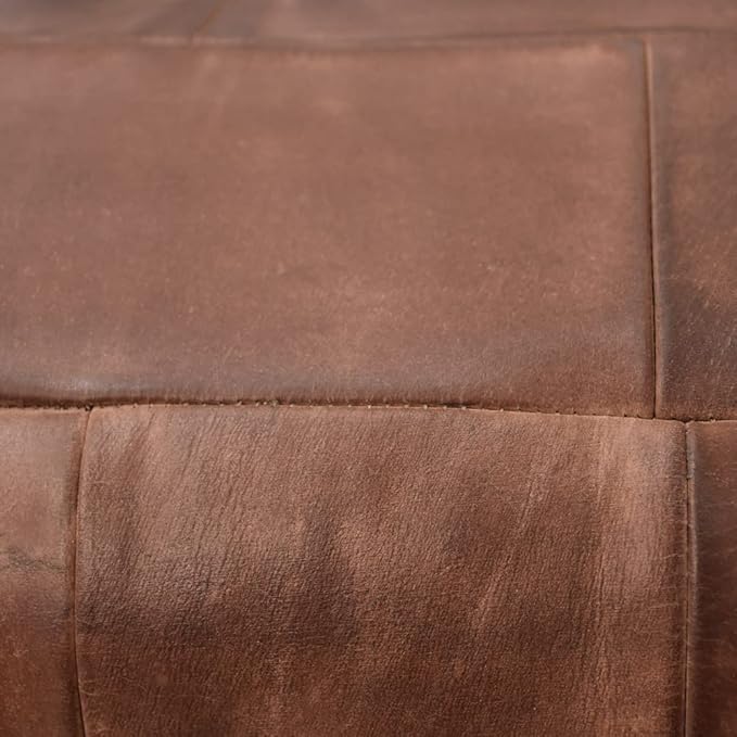 Handmade Eco-Friendly Geometric Leather Pouf Brown Color Square 21" x 21" x 12" Buffalo Leather Pouf for Living Room, Bedroom Seating, Patio