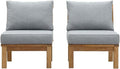 Modway EEI-1821-NAT-GRY-SET Marina Premium Grade A Teak Wood Outdoor Patio Armless Chairs-Set of 2, Natural Gray