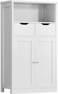 Shintenchi Floor Storage Cabinet, Bathroom Organizer with Doors and Drawers, Freestanding Side Cupboard Pantry with Adjustable Shelf, White