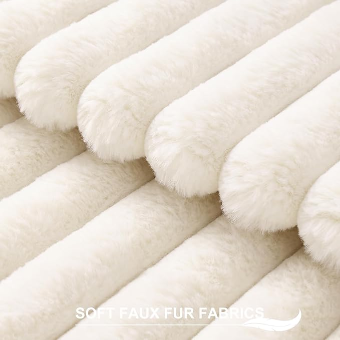 Pallene Faux Fur Plush Christmas Throw Pillow Covers 18x18 Set of 2, Luxury Soft Fluffy Striped Decorative Pillow Covers for Sofa, Couch, Living Room, Cream White