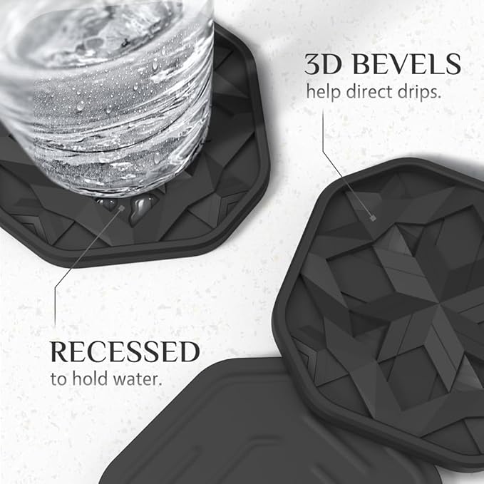 UMIRRO Silicone Cup Coasters for Drinks with Tailored Holder, Coffee Table Centerpiece, Modern Home Bar or Aesthetic Kitchen Essentials, House Decor Gifts, Set of 6, Glacier Blue