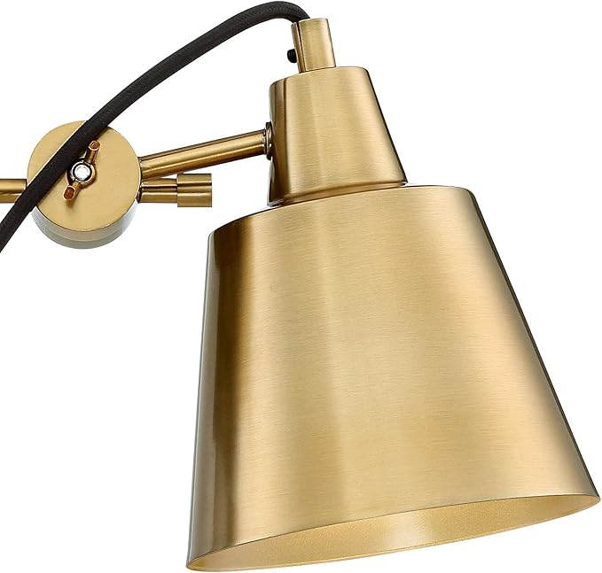 Possini Euro Design Capetown Modern Wall Light Sconces Set of 2 Warm Brass Hardwired 5 3/4" Fixture Swivel Head Up Down for Bedroom Bathroom Vanity Reading Living Room Hallway Dining House Home