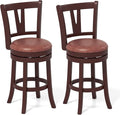 COSTWAY Barstools Set of 2, Faux Leather Upholstered Bar Stools with High Backs and Footrests, Armless Kitchen Island Dining Chairs with Solid Wood Legs, Cappuccino (2, 26'' Seat Height)