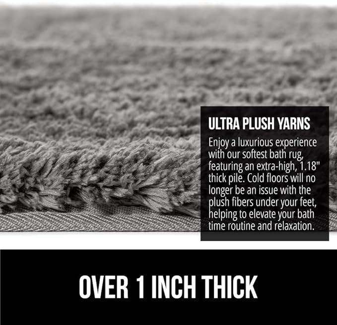 GORILLA GRIP Bathroom Rugs, 60x24, Ultra Soft Absorbent Mat, Thick Plush Bath Rug, Machine Washable, Microfiber Quick Dry, Mats for Shower, Bathtub and Floor, Home Decor Accessories, Gray