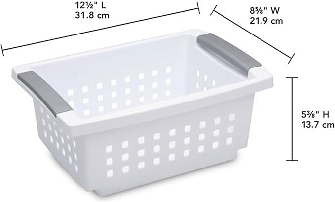 Sterilite 16608008 Small Stacking Basket with Vertical Stacking Functionality and Titanium Accents for Organization in Home or Office, White (16 Pack)
